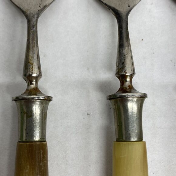 Lot Of 6 Pastry Forks Horn? Handle Flatware Dining Kitchen - Condition Issues - Picture 2 of 14